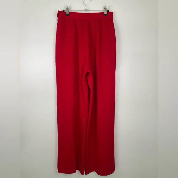 Vintage 90s Red Wool Wide Leg Trousers Carolyn Bessette Style Size 6 Carlisle - Picture 2 of 6